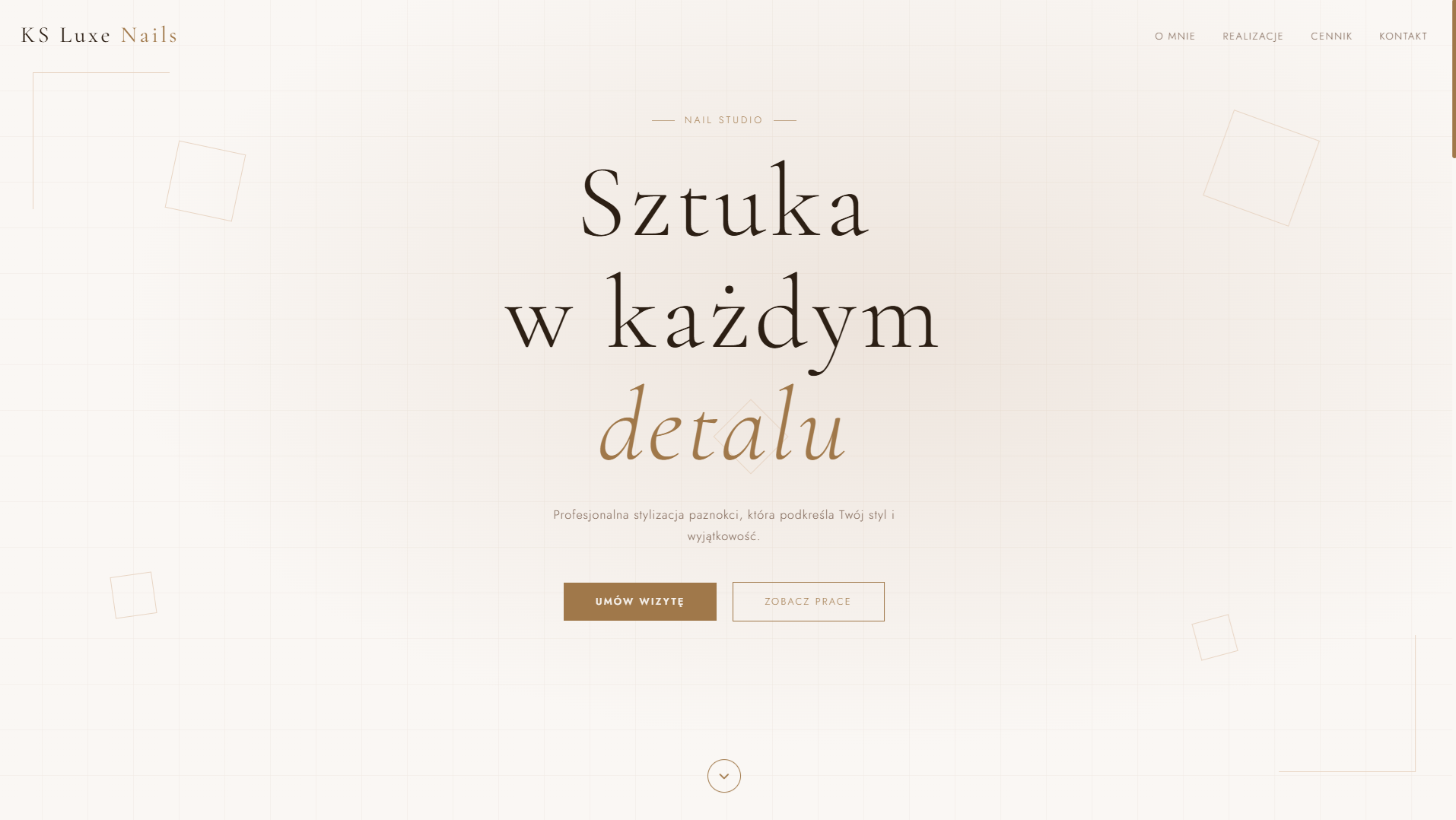 Screenshot strony Luxe Nails - salon kosmetyczny, elegancki design